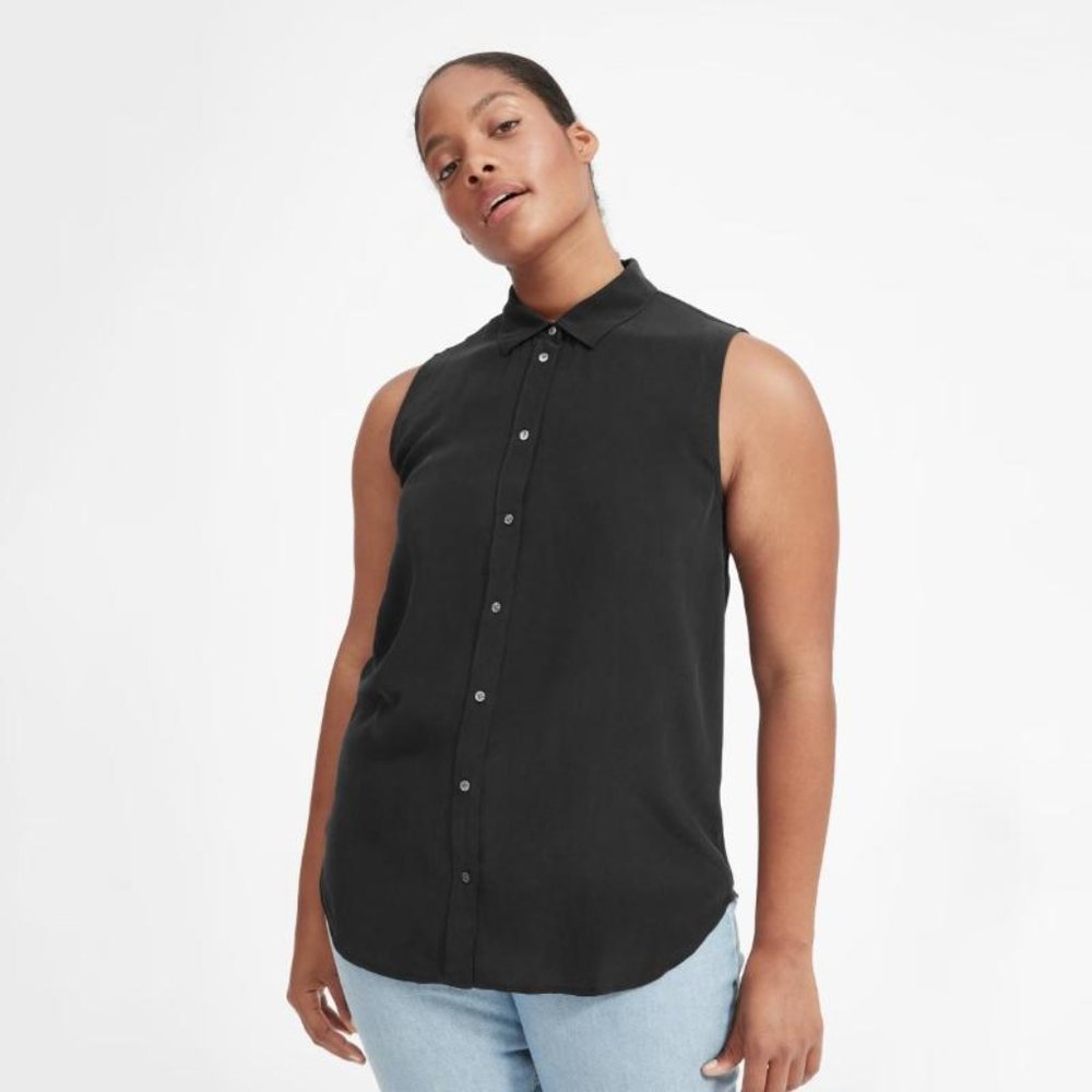 Everlane Shirt Womens 2 The Clean Silk Relaxed Sleeveless Button Up Black light